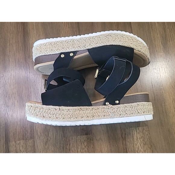 Top Moda Jute-Lined Ankle Strap Sandals – Black & Beige – Size 8 – GUC - Picture 5 of 8